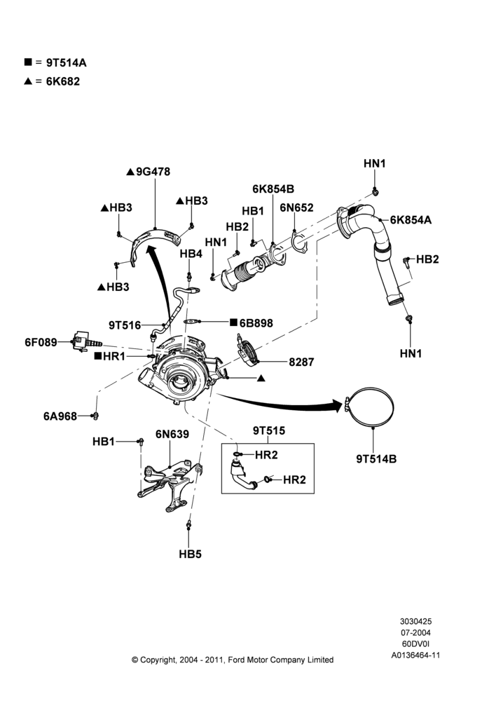 25A - Turbocharger, 6.0L OHV Diesel V8; 19/JUL/2004-04/NOV/2004