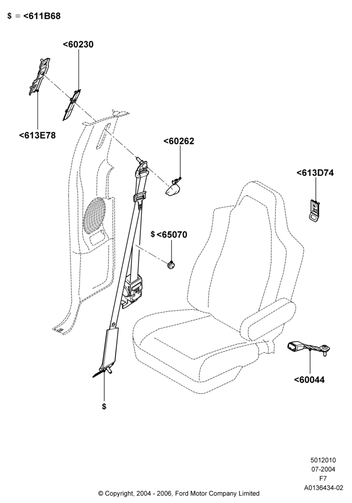 10C - Rear Seat Belts, Crew Cab, With 2nd Row Dual Captain Chairs; 19/JUL/2004-18/DEC/2006