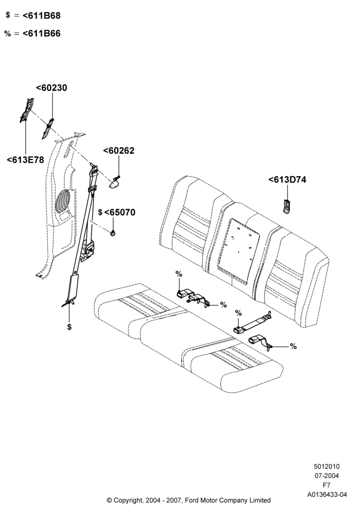 10B - Rear Seat Belts, Crew Cab, With 2nd Row Bench Seat - 3 Passngr; 19/JUL/2004-18/DEC/2006