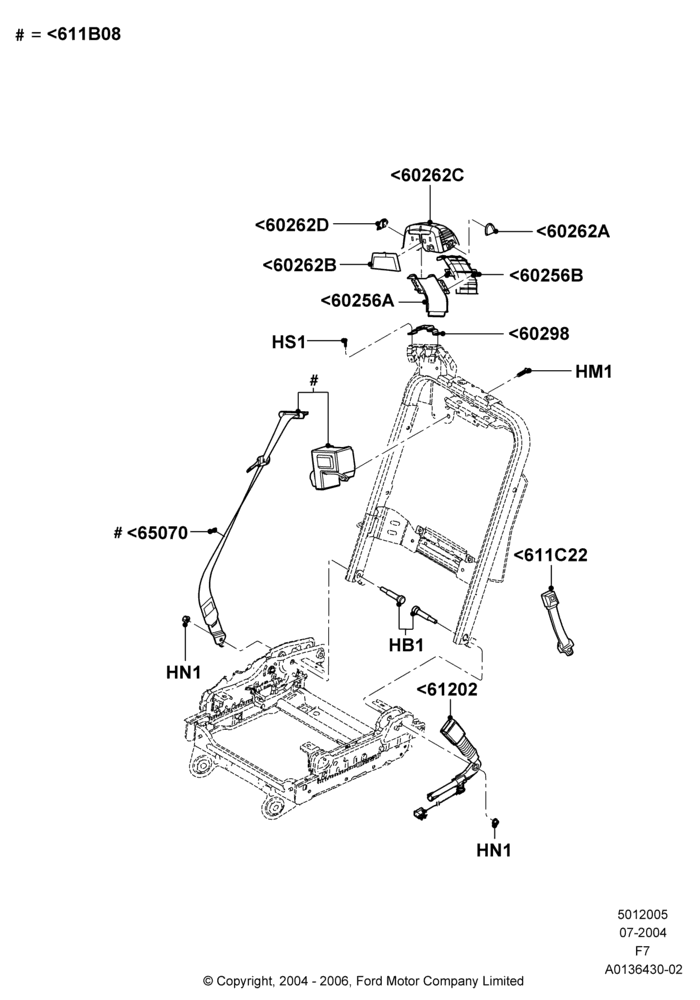05H - Front Seat Belts, Super Cab, With Captain Chair Front Seats, With Fr Seat Integrated Restraints; 19/JUL/2004-18/DEC/2006