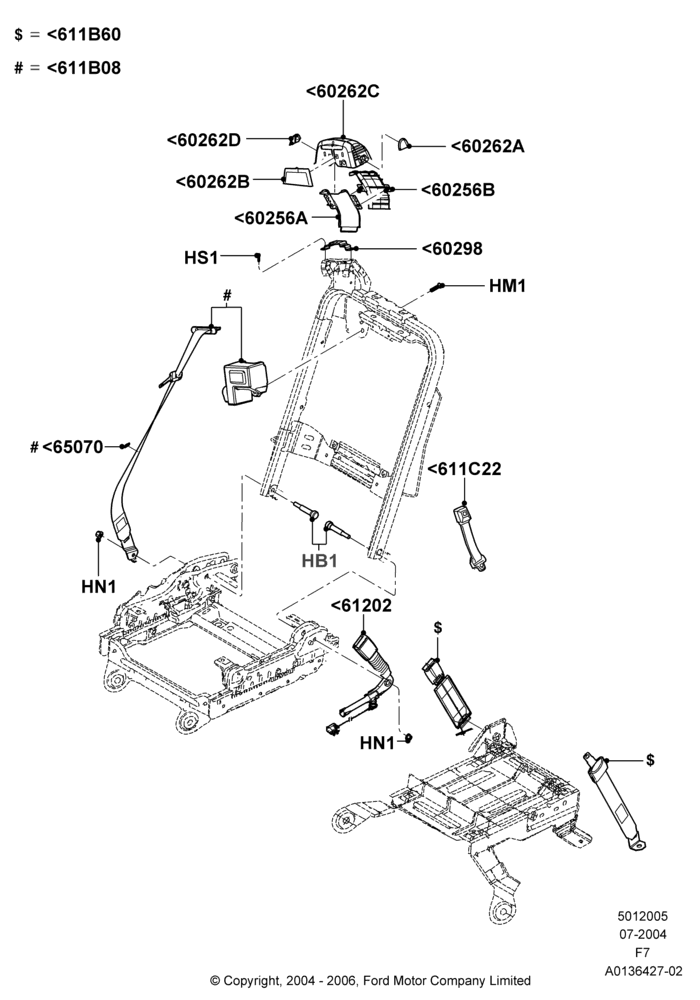 05F - Front Seat Belts, Super Cab, With 40/20/40 Split Bench Frnt Seat, With Fr Seat Integrated Restraints; 19/JUL/2004-18/DEC/2006