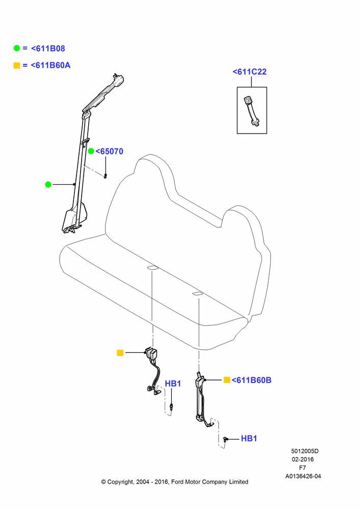 05D - Front Seat Belts, Bench Type Front Seat, Super Cab; 19/JUL/2004-18/DEC/2006