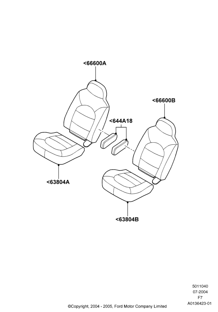 40D - Rear Seat Covers, Crew Cab, With 2nd Row Dual Captain Chairs; 19/JUL/2004-18/DEC/2006