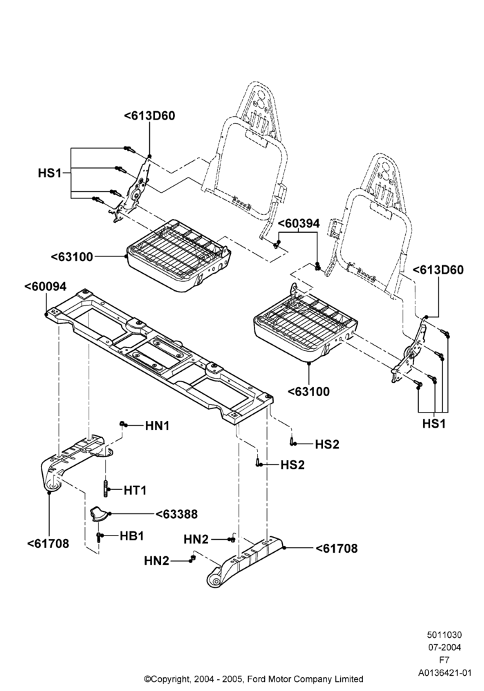 30E - Rear Seat Base, Crew Cab, With 2nd Row Dual Captain Chairs; 19/JUL/2004-18/DEC/2006
