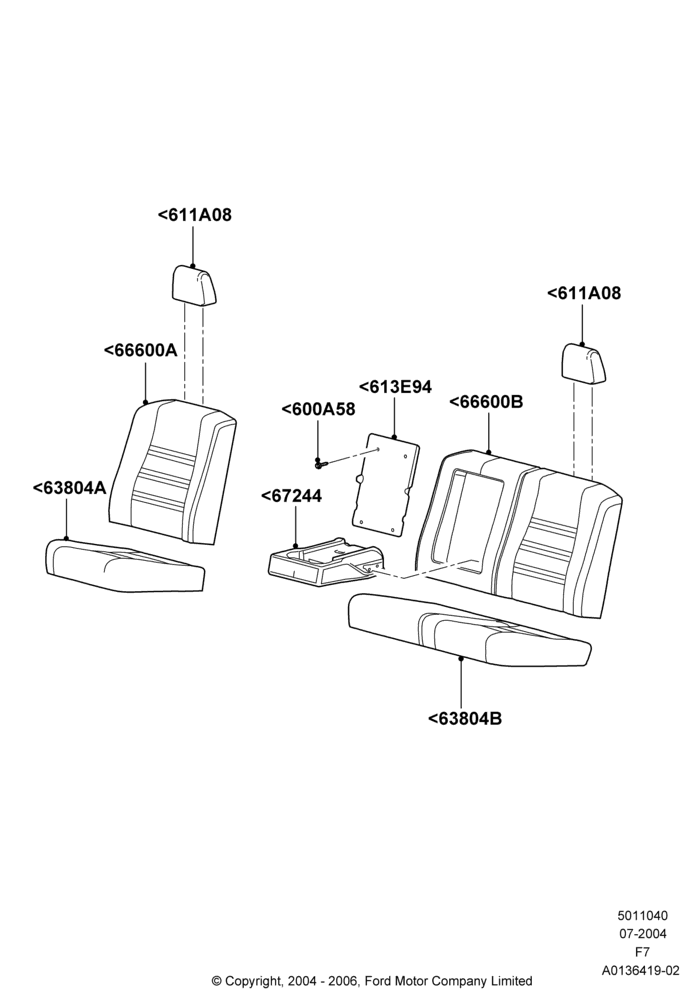 40C - Rear Seat Covers, 2nd Row 60/40 (3 P) Folding Seat, Crew Cab; 19/JUL/2004-18/DEC/2006