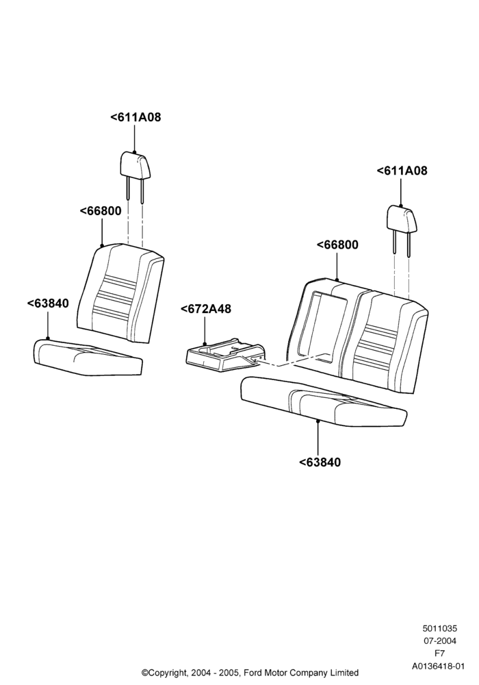35C - Rear Seat Pads/Valances & Heating, 2nd Row 60/40 (3 P) Folding Seat, Crew Cab; 19/JUL/2004-18/DEC/2006