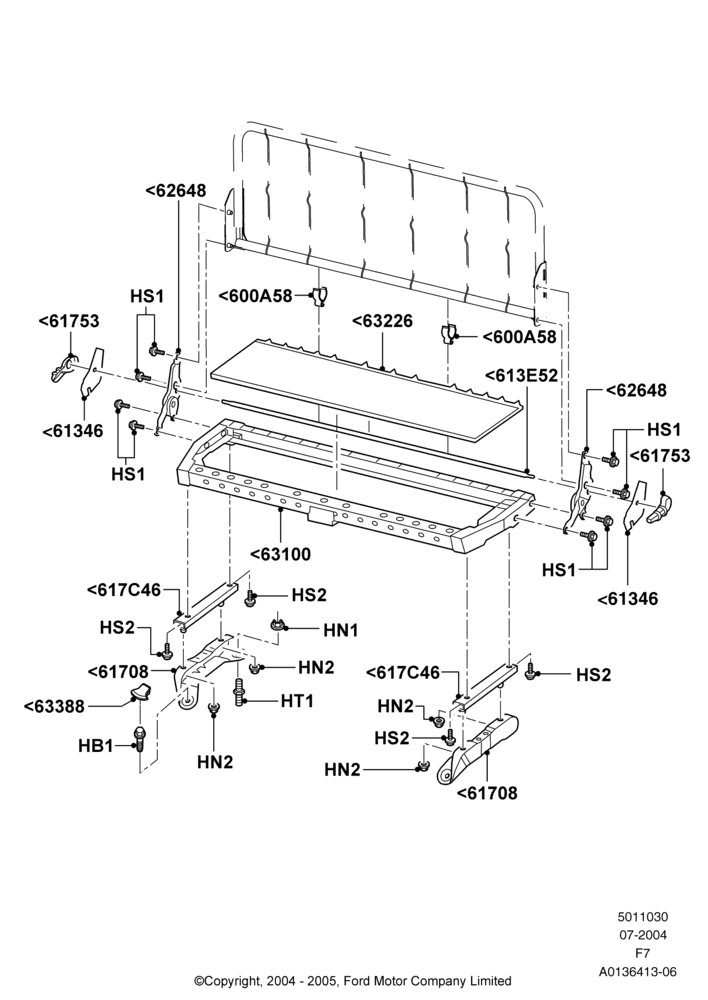 30B - Rear Seat Base, Crew Cab, With 2nd Row Bench Seat - 3 Passngr; 19/JUL/2004-16/MAY/2005
