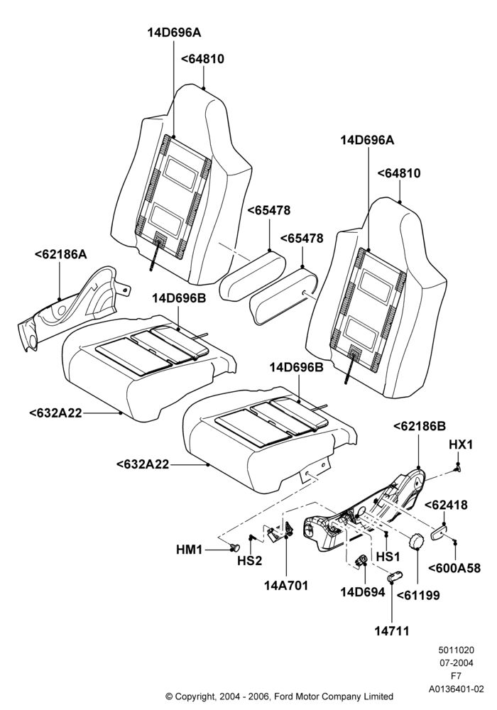 20F - Front Seat Pads/Valances & Heating, Less Fr Seat Integrated Restraints, With Captain Chair Front Seats; 19/JUL/2004-18/DEC/2006