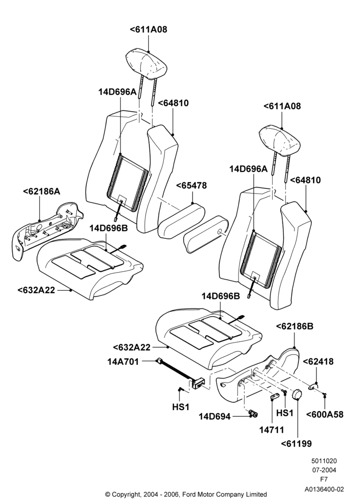 20E - Front Seat Pads/Valances & Heating, With Captain Chair Front Seats, With Fr Seat Integrated Restraints; 19/JUL/2004-18/DEC/2006