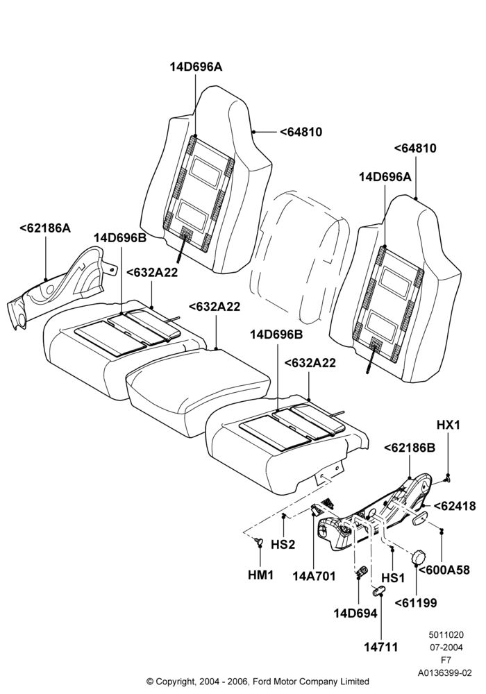 20D - Front Seat Pads/Valances & Heating, Less Fr Seat Integrated Restraints, With 40/20/40 Split Bench Frnt Seat; 19/JUL/2004-18/DEC/2006