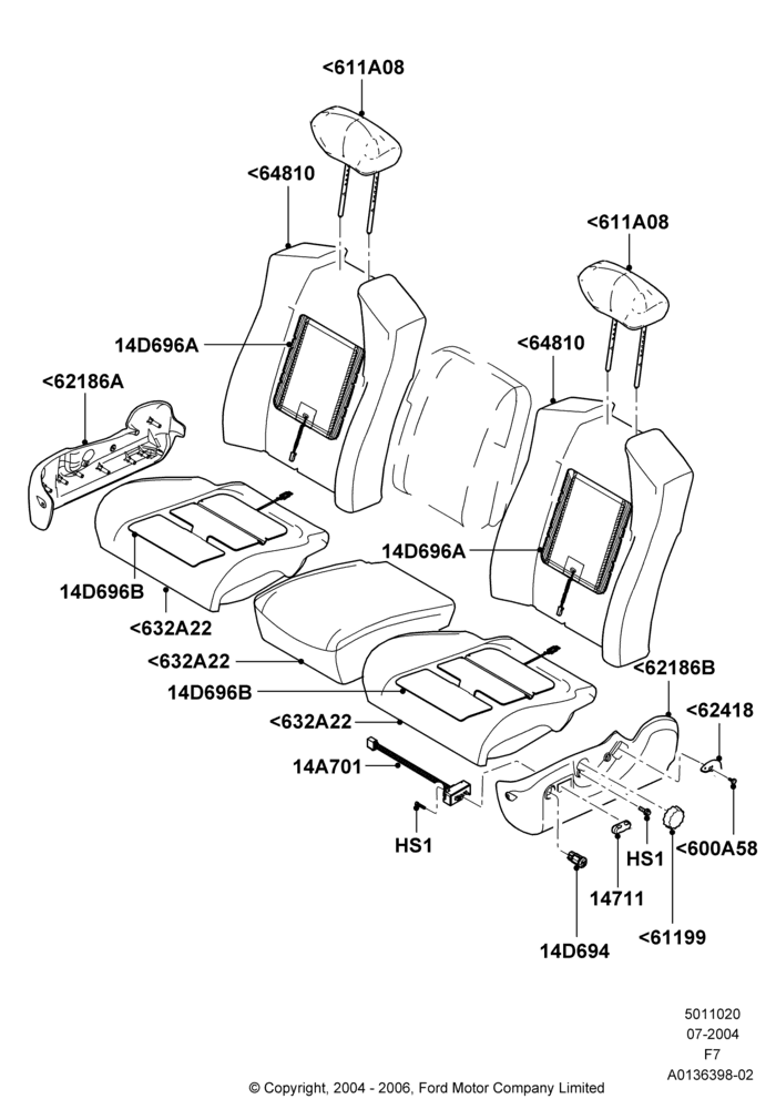 20C - Front Seat Pads/Valances & Heating, With 40/20/40 Split Bench Frnt Seat, With Fr Seat Integrated Restraints; 19/JUL/2004-18/DEC/2006