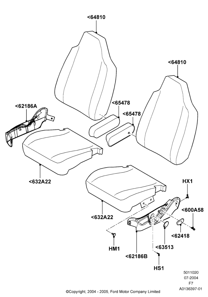 20B - Front Seat Pads/Valances & Heating, With High Back Front Seats; 19/JUL/2004-18/DEC/2006
