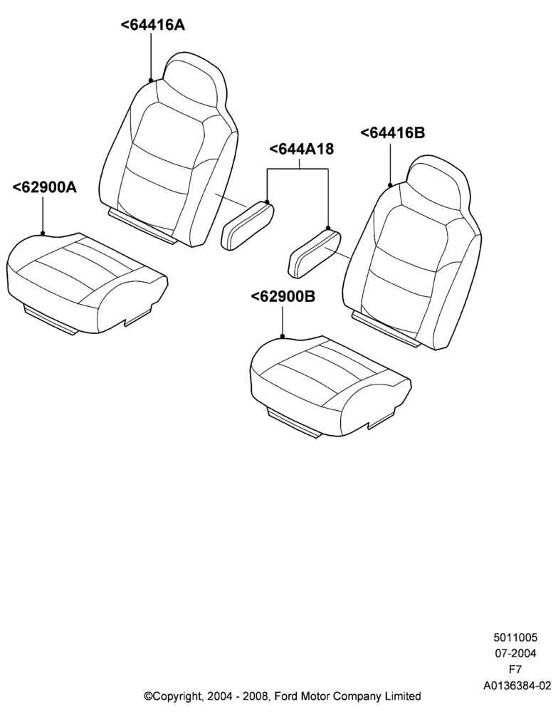 05F - Front Seat Covers, With Active Front Seat Belts, With Captain Chair Front Seats; 19/JUL/2004-18/DEC/2006