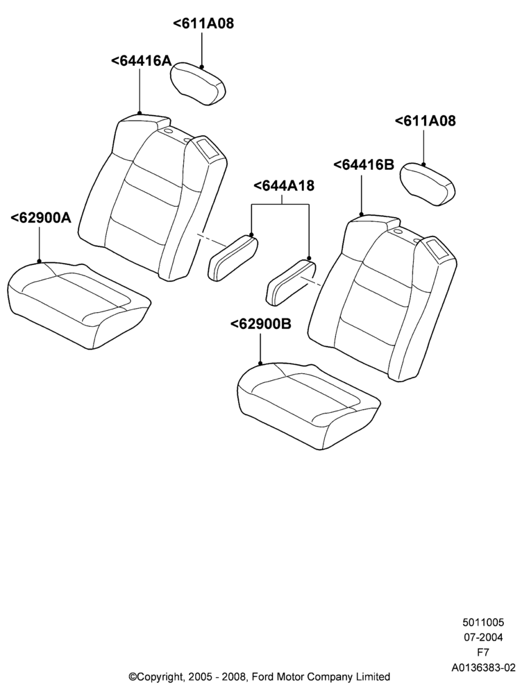 05E - Front Seat Covers, With Captain Chair Front Seats, With Fr Seat Integrated Restraints; 19/JUL/2004-18/DEC/2006