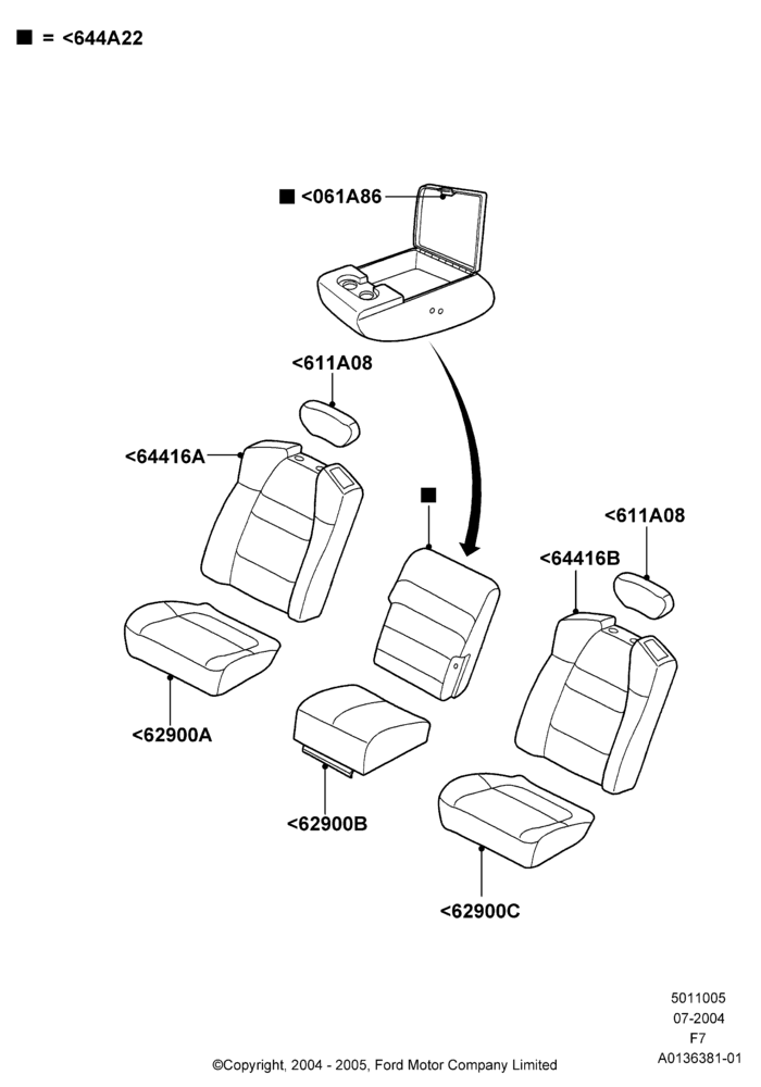 05C - Front Seat Covers, With 40/20/40 Split Bench Frnt Seat, With Fr Seat Integrated Restraints; 19/JUL/2004-18/DEC/2006