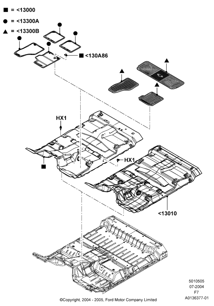 05C - Floor Trim, 2nd Row 60/40 (3 P) Folding Seat, Crew Cab, With 2nd Row Bench Seat - 3 Passngr, Production Installed; 19/JUL/2004-18/DEC/2006