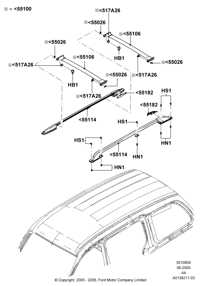 05B - Roof Rack Systems, Production Installed; 30/MAY/2005-02/JAN/2007