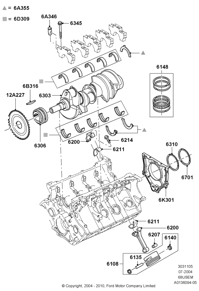 05A - Crankshaft/Pistons and Bearings, 6.8L Gas EFI V10; 19/JUL/2004-12/FEB/2010