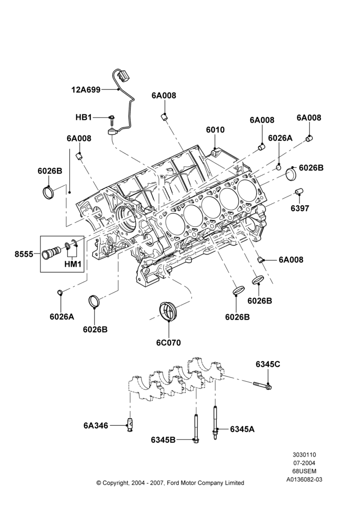 10A - Cylinder Block and Plugs, 6.8L Gas EFI V10; 19/JUL/2004-12/FEB/2010