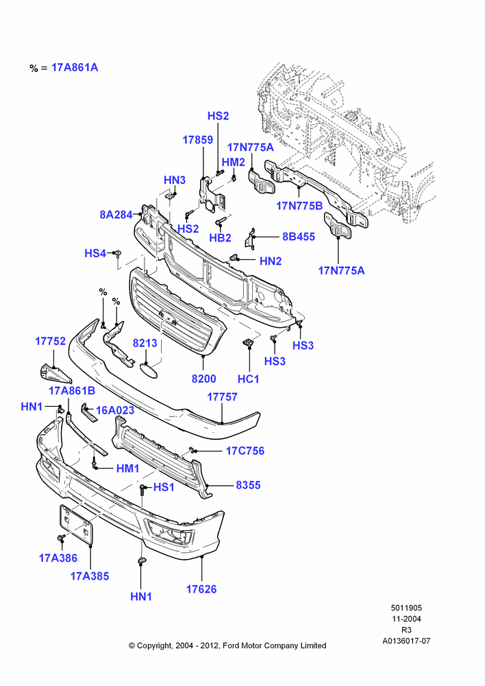 05B - Radiator Grille and Front Bumper, STX Package; 24/NOV/2004-16/DEC/2011