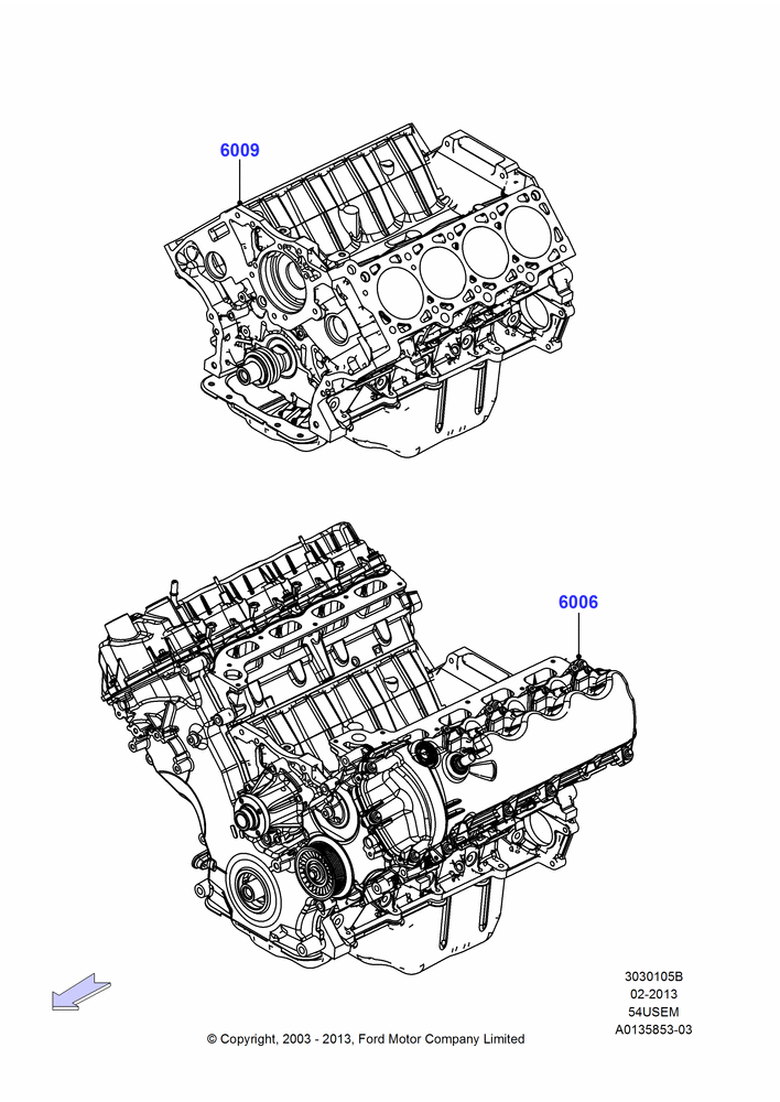 05B - Service Engine and Short Block, 5.4L 3V V8; 02/JUN/2003-18/AUG/2008