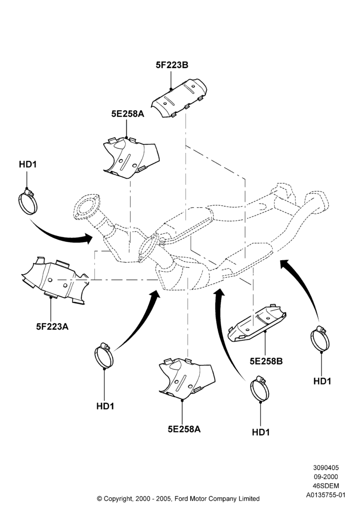 Heat Shields - Exhaust System, 4.6 DOHC EFI S/C, 4.6L DOHC V8 EFI