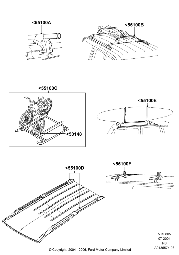 05C - Roof Rack Systems, Accessory, Cross Bar, Ski Racks, Bike Racks, Wheel Holder, Kayak And Canoe Carrier; 12/JUL/2004-18/JUN/2005