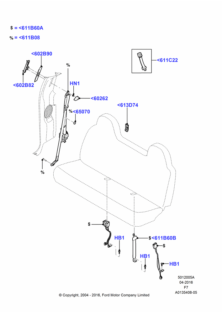 05A - Front Seat Belts, Bench Type Front Seat, Regular Cab; 19/JUL/2004-18/DEC/2006