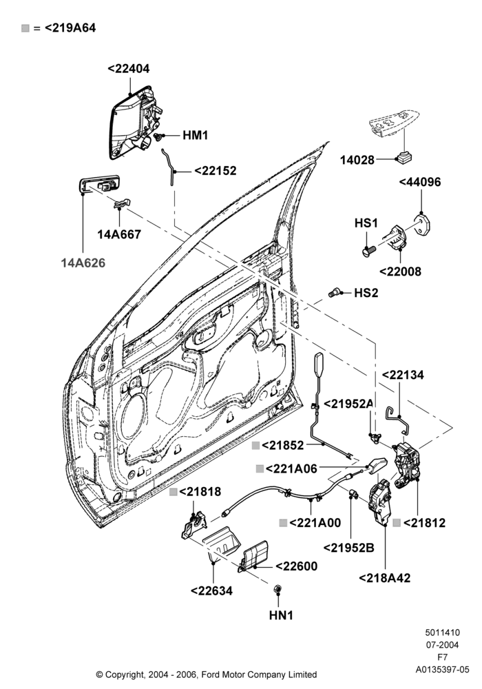 10A - Front Door Lock Controls, Crew Cab, Regular Cab; 19/JUL/2004-16/MAY/2005