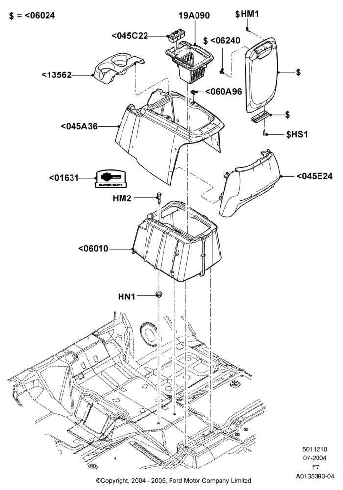 10A - Console - Floor, With Full Floor Console, Front Floor Console; 19/JUL/2004-18/DEC/2006