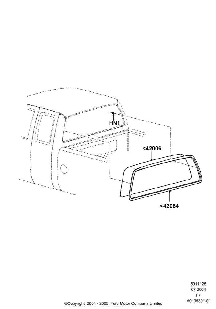 25A - Back Window Glass, With Fixed Rear Window, Production Installed; 19/JUL/2004-12/FEB/2010