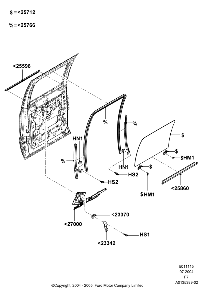 15A - Rear Door Glass and Window Controls, Crew Cab, With Manual Rear Windows; 19/JUL/2004-12/FEB/2010