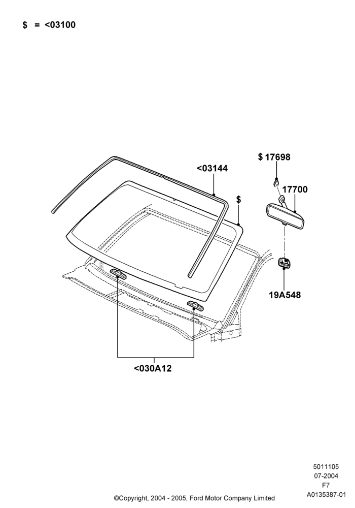 05A - Windshield/Inside Rear View Mirror, Production Installed; 19/JUL/2004-12/FEB/2010