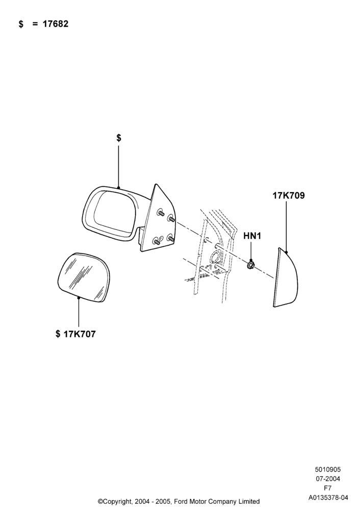 05A - Exterior Rear View Mirror, Dual Sail Mtd Hand Set Mirrors; 19/JUL/2004-18/DEC/2006