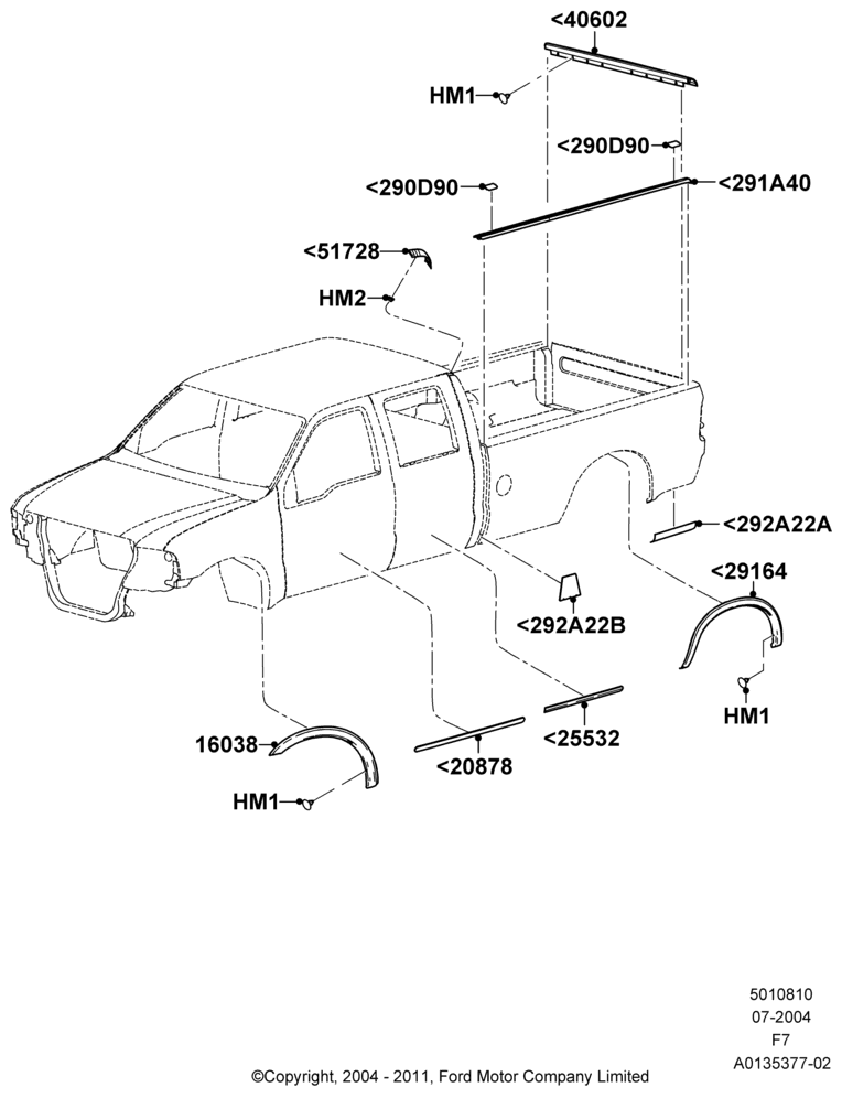 10A - Body Mouldings, Ford 250 Series, Ford 350 Series; 19/JUL/2004-18/DEC/2006