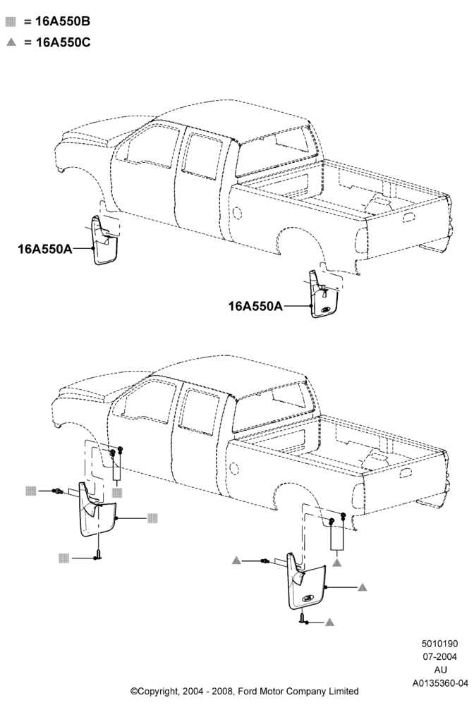 90B - Mudflaps, Ford 250 Series, Ford 350 Series, Accessory; 19/JUL/2004-18/DEC/2006