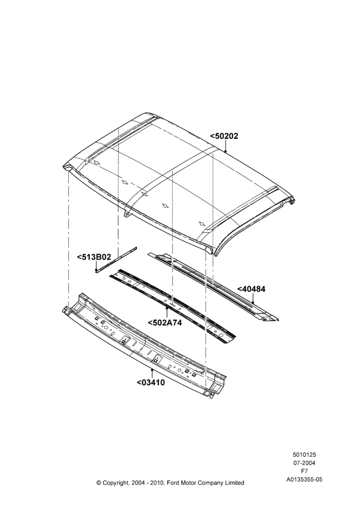 25A - Roof - Sheet Metal, Regular Cab; 19/JUL/2004-12/FEB/2010