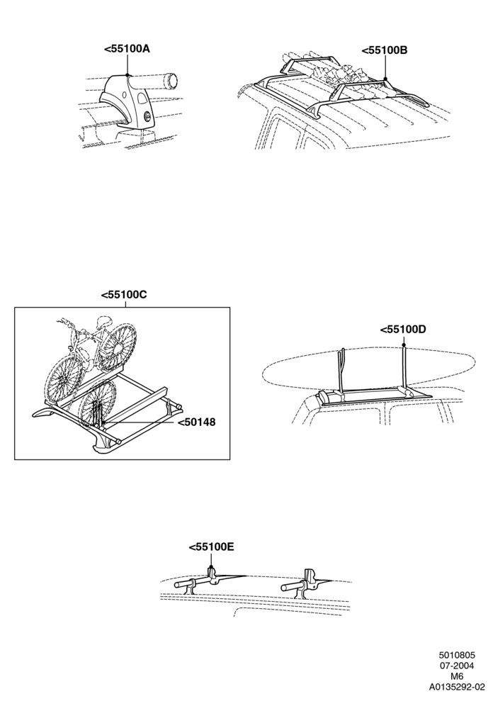05XB - Roof Rack Systems, Accessory, Cross Bar, Ski Racks, Bike Racks, Wheel Holder, Kayak And Canoe Carrier; 26/JUL/2004-02/MAY/2005