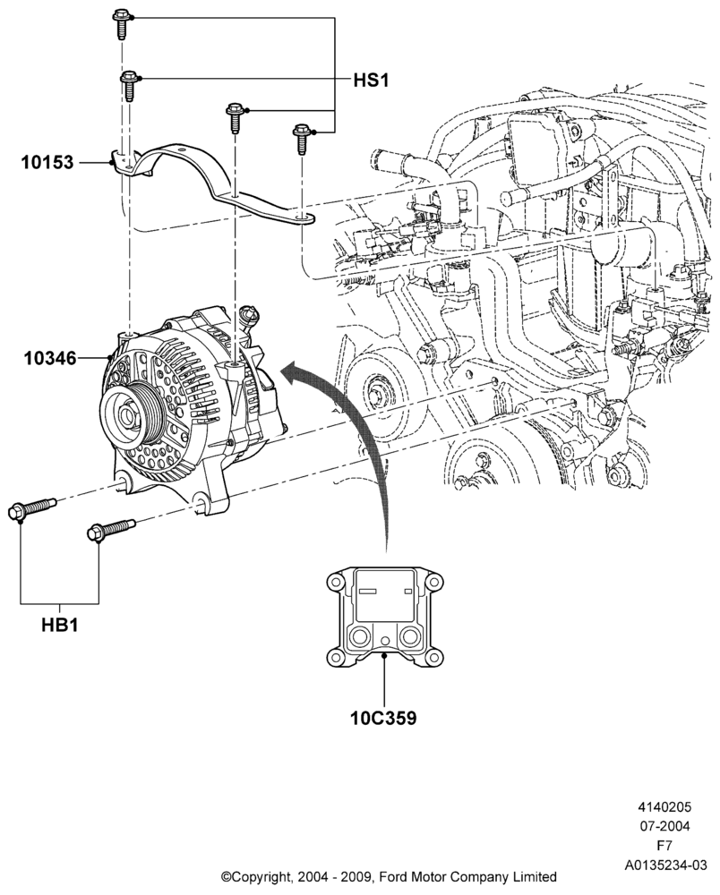 05A - Alternator and Mountings, 5.4L 3V V8, 6.8L Gas EFI V10; 19/JUL/2004-12/FEB/2010