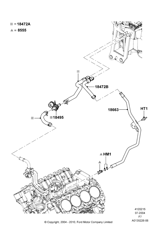 15A - Heater Hoses, 5.4L 3V V8, With High Ambient Temp/Speed Pack; 19/JUL/2004-18/DEC/2006