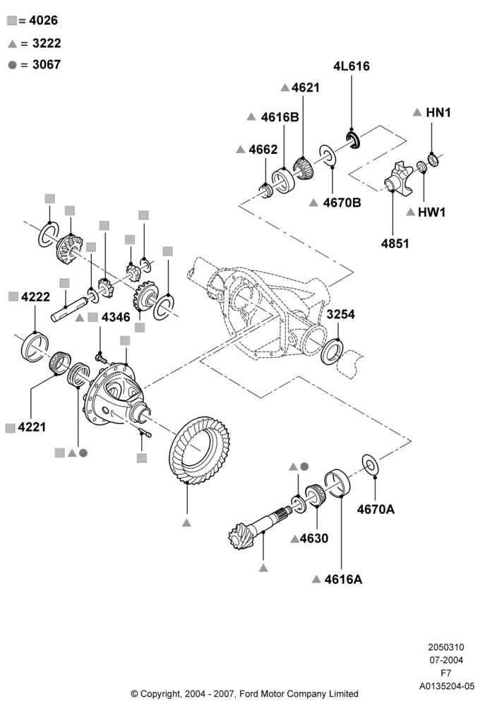 10A - Components - Front Axle Diff & Carr, LHD 4WD (Part Time Drive); 19/JUL/2004-18/DEC/2006