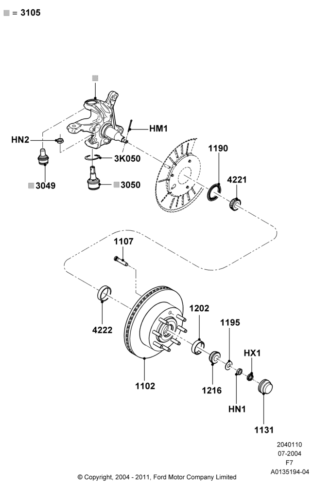 10A - Front Knuckle and Hub, Ford 250 Series, Ford 350 Series, LHD RWD; 19/JUL/2004-18/DEC/2006