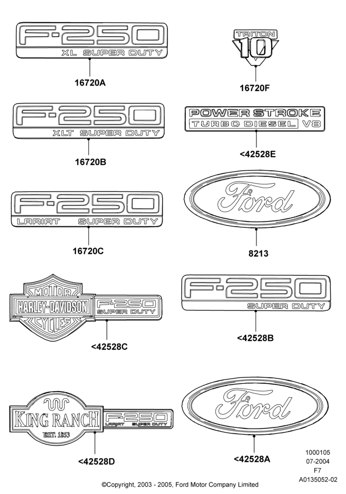 Name Plates, Ford 250 Series