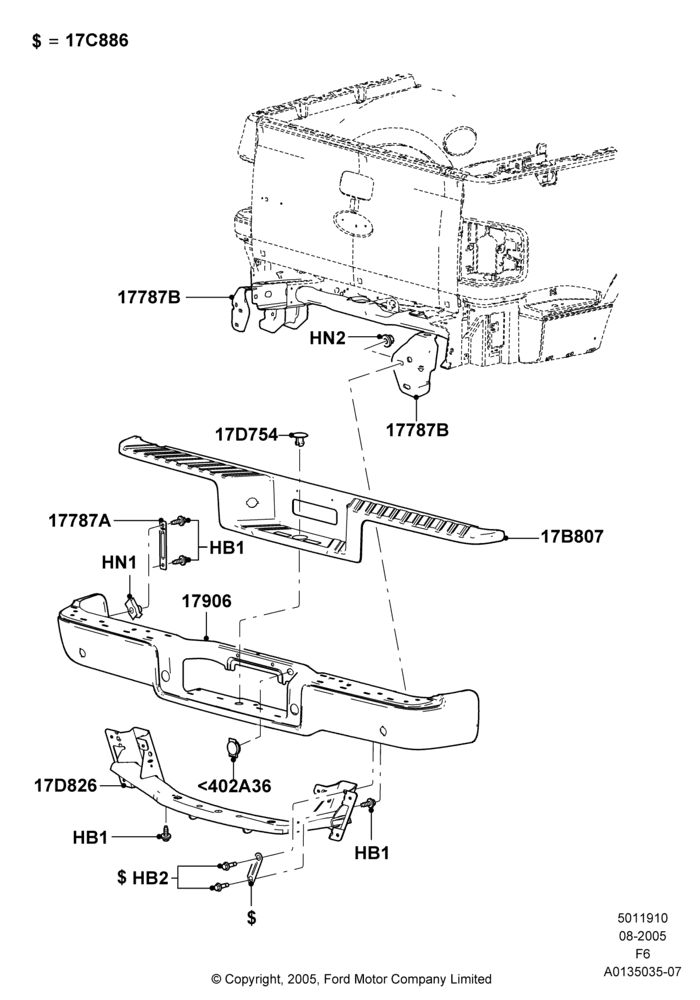 10C - Rear Bumper, All Styleside Pick-Up Box; 08/AUG/2005-16/JUL/2008