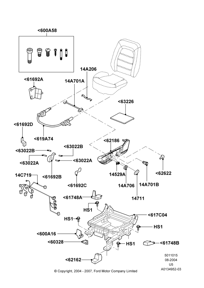15C - Front Seat Base, With LH Electric Lumbar Support, Driver Seat; 02/AUG/2004-19/JUL/2005