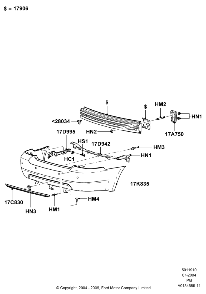 10C - Rear Bumper, Mercury Division Derivative; 12/JUL/2004-30/APR/2007