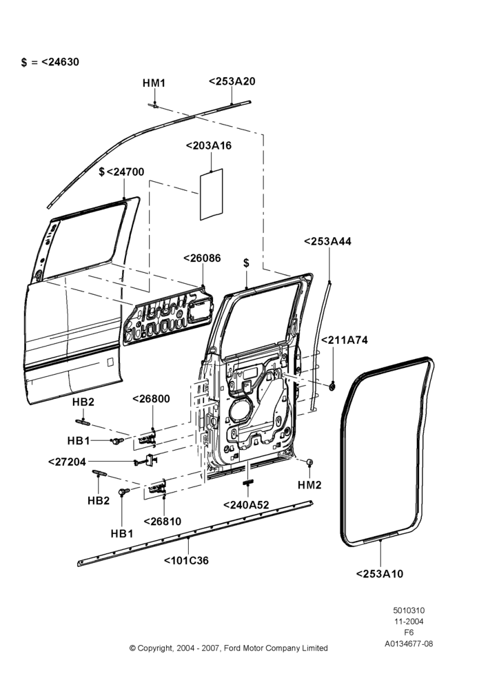 10D - Rear Doors, Hinges & Weatherstrips, Crew Cab; 29/NOV/2004-18/AUG/2008