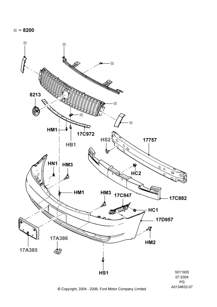 05C - Radiator Grille and Front Bumper, Mercury Division Derivative; 12/JUL/2004-30/APR/2007