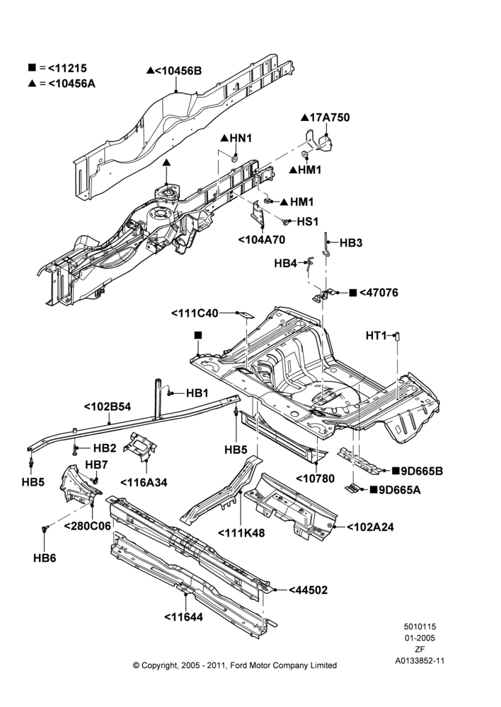 15B - Floor Pan - Center and Rear, Convertible; 31/JAN/2005-27/JUN/2014