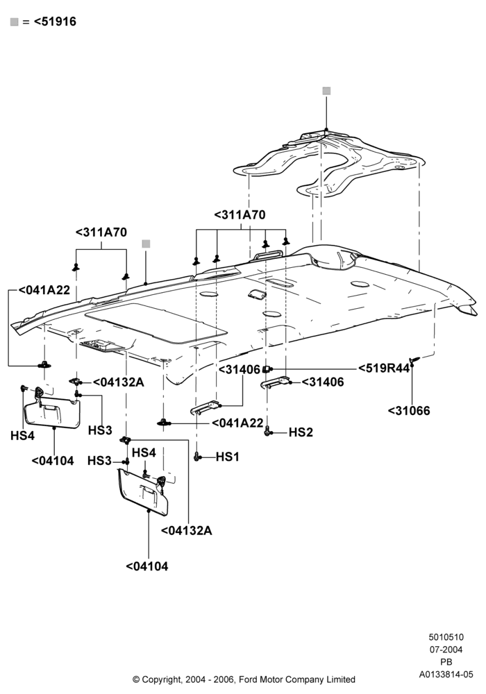 10D - Headlining and Sun Visors, Rear Auxiliary Air Conditioning, With Electric Slide Sunroof; 12/JUL/2004-04/JUN/2007